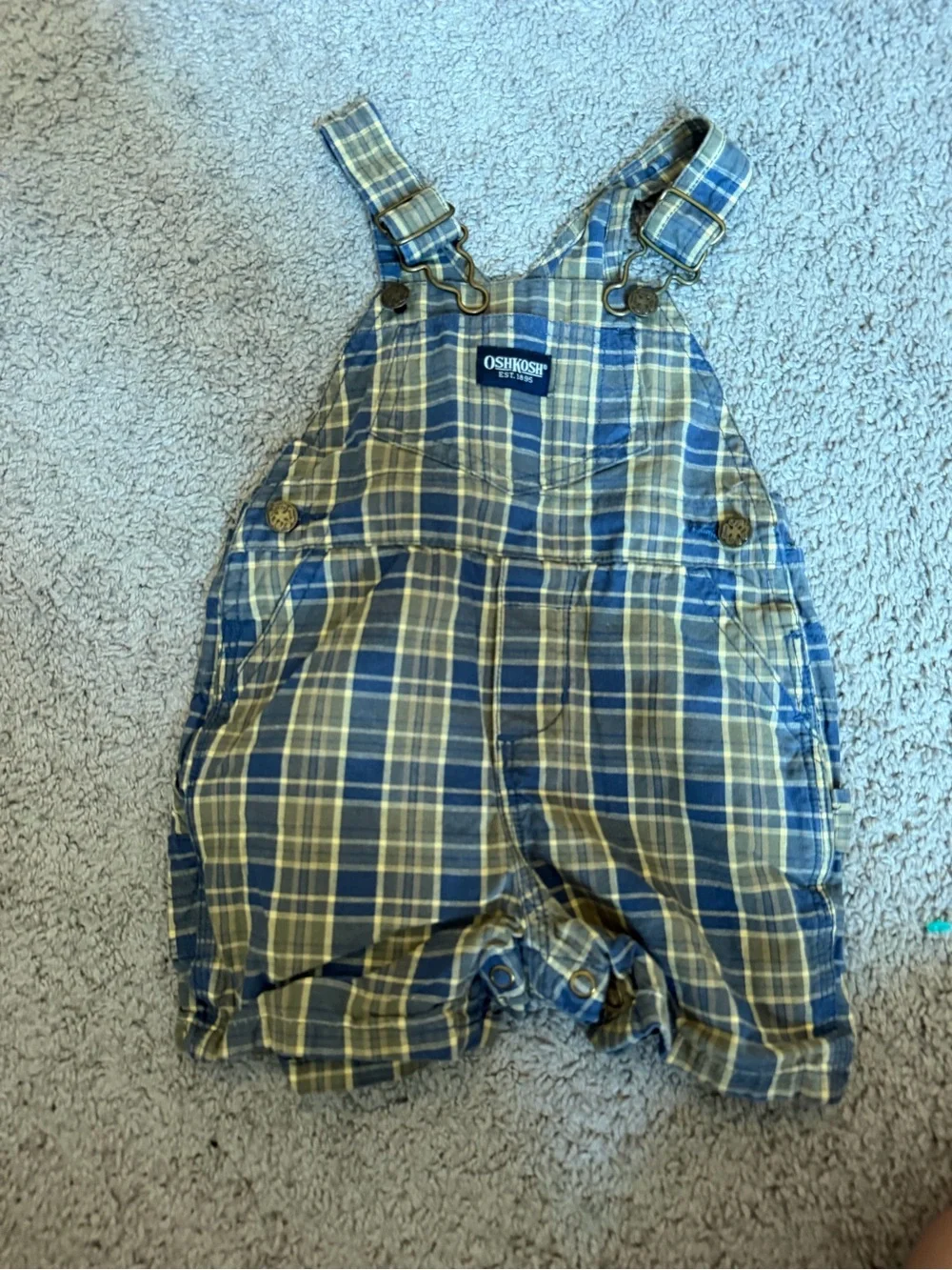 OshKosh B'gosh Blue and Tan Plaid Infant Overalls